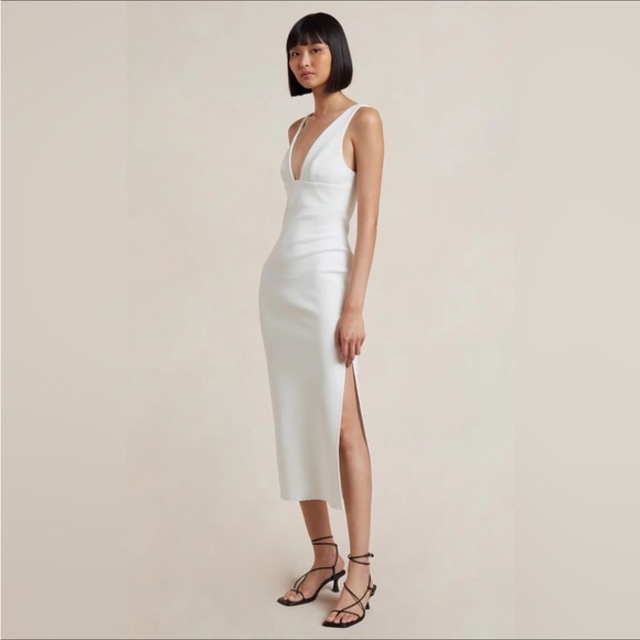 BEC & BRIDGE Ivory Iris V-Neck Stretchy Midi Dress Size 8 - Picture 11 of 15